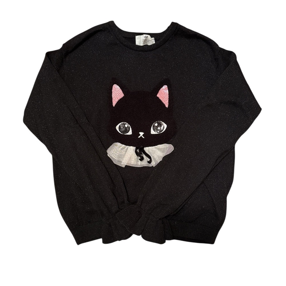 H&M Black Cat Sweater Size 8-10